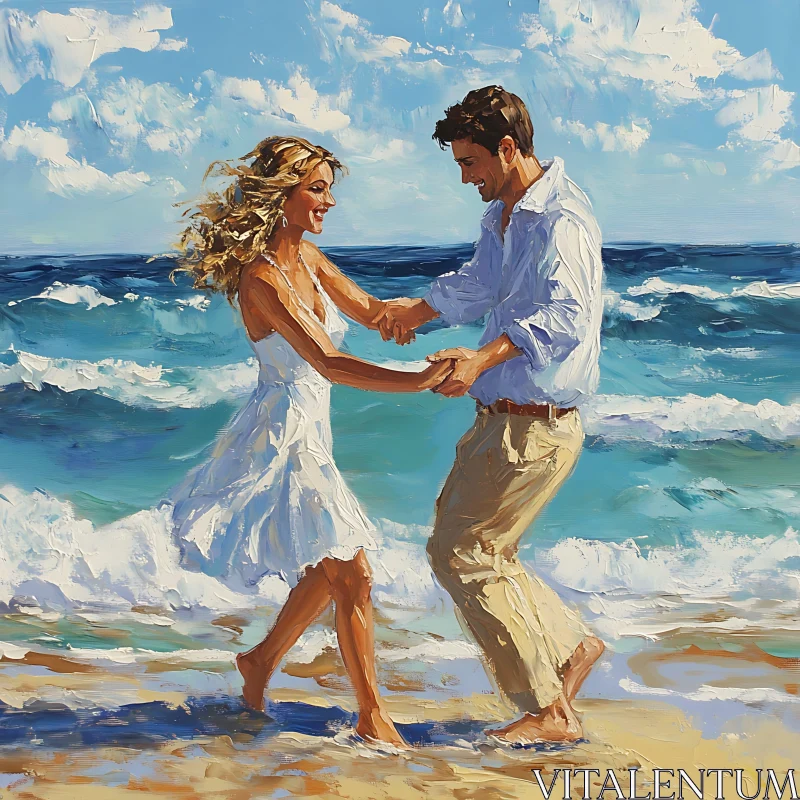 Couple Dancing on the Beach AI Image