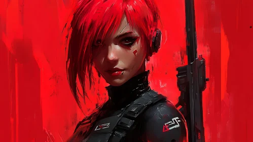 Fiery Haired Tactical Woman Portrait