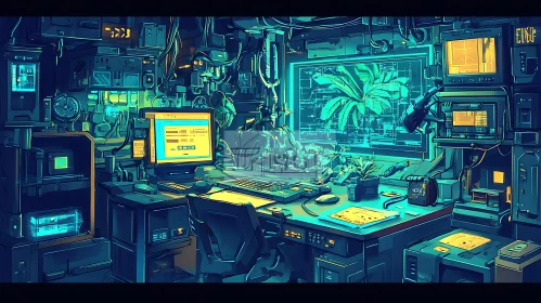 Sci-Fi Laboratory Setting with Technology and Botany