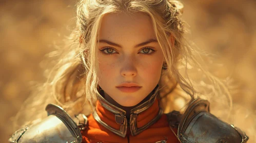 Female Warrior in Armor Close-Up