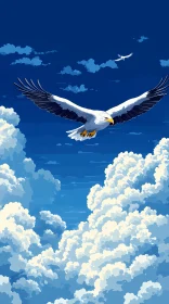 Eagle in Flight Over Fluffy Clouds