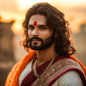 Man in Saree with Sunset Backdrop