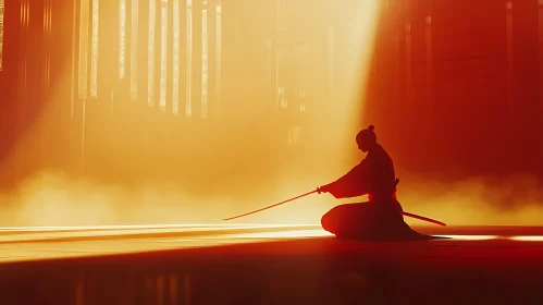 Silhouette of Warrior with Katana