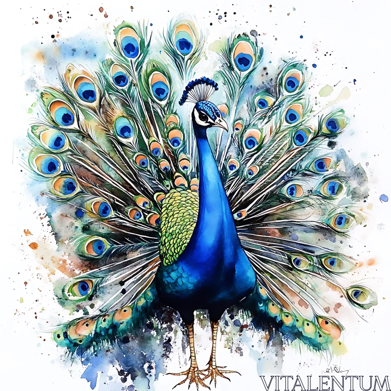 Peacock Feather Watercolor Illustration AI Image