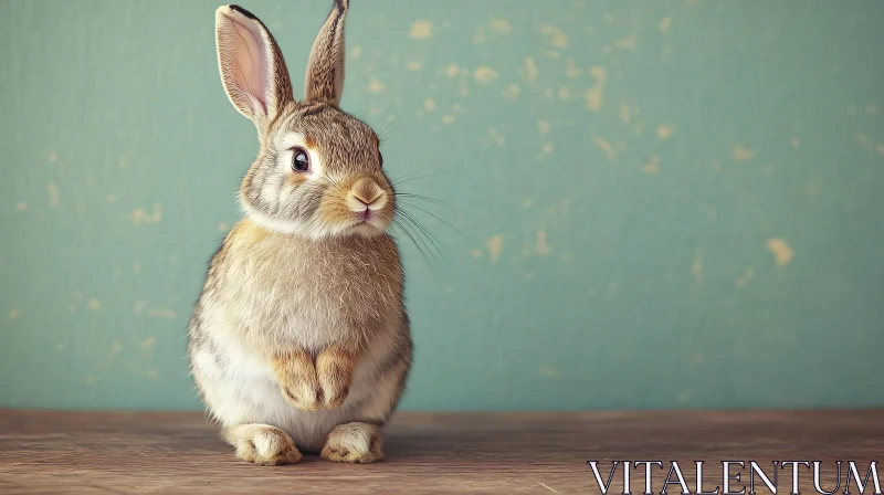 Adorable Bunny with Blue Backdrop AI Image