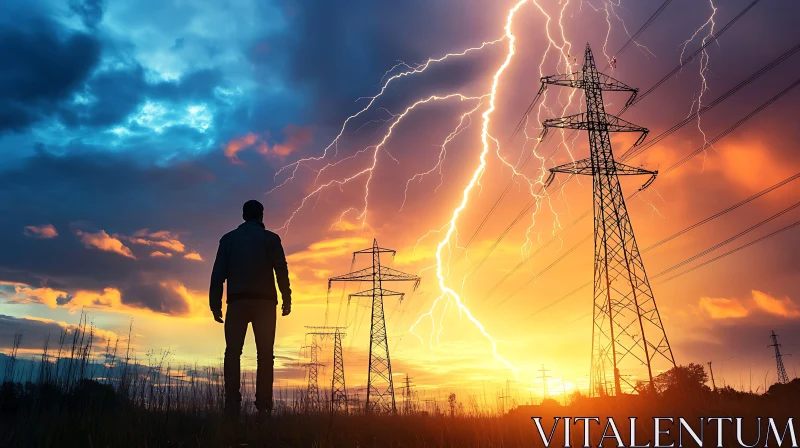 Electrical Storm Over Man and Towers AI Image