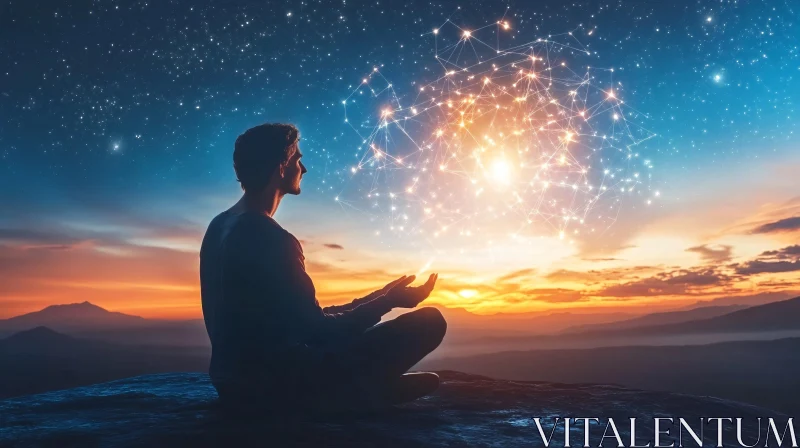 Person Meditating with Constellation AI Image