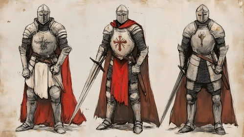 Armored Knights with Swords and Emblems