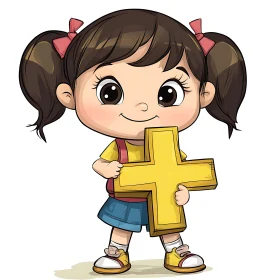 Illustration of girl holding yellow plus sign