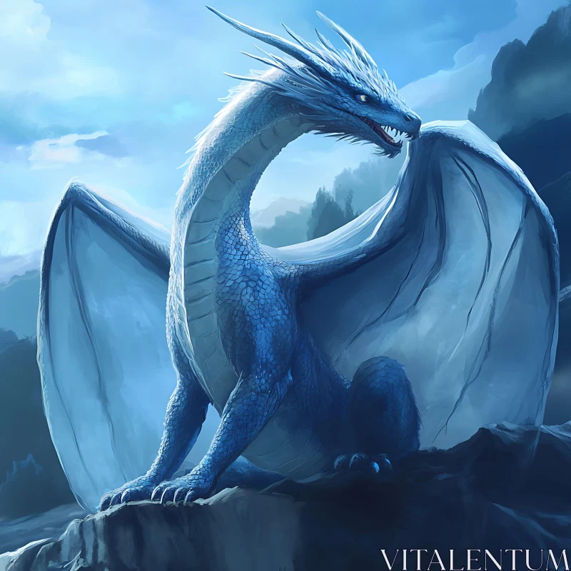 AI ART Azure Dragon Perched High Above