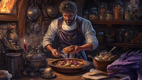 Medieval Chef with Dragon Companion