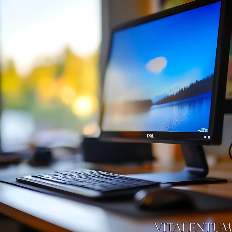 Calming Workspace with Desktop Computer AI Image