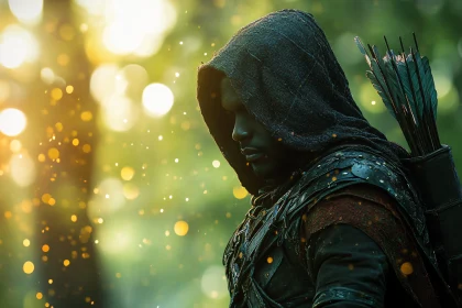 Hooded Warrior in Sunlit Woods