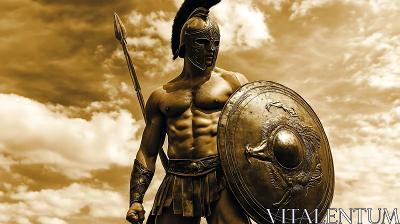 Ancient Spartan Warrior in Bronze Tones AI Image