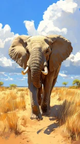 Elephant Amidst Golden Savanna