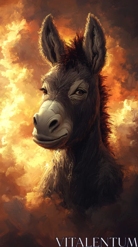 Artistic Donkey in Sunset Clouds AI Image