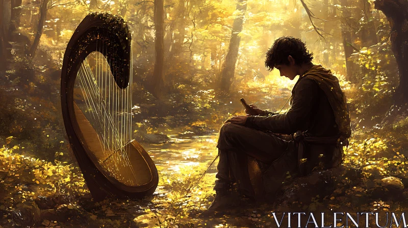 AI ART Autumnal Forest Harpist