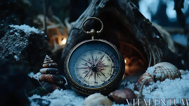 Antique Compass and Seashells Composition AI Image