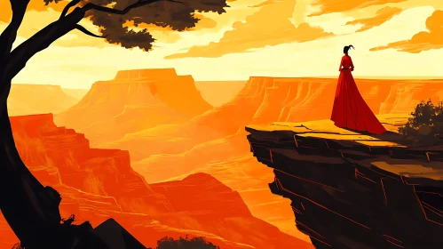 Red Dress Canyon Sunset Art