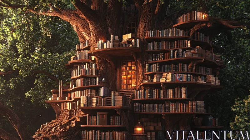 AI ART Whimsical Treehouse Library Surrounded by Nature