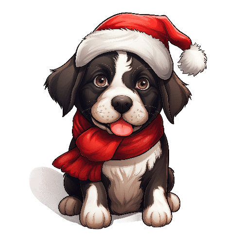 POD Design Cartoon Dog in Santa Hat - Festive Animal Illustration