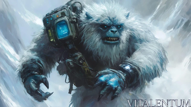 Cybernetic Yeti in Snowy Landscape AI Image