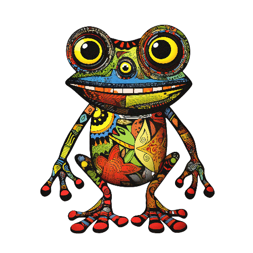 Colorful Psychedelic Frog Illustration with Intricate Patterns