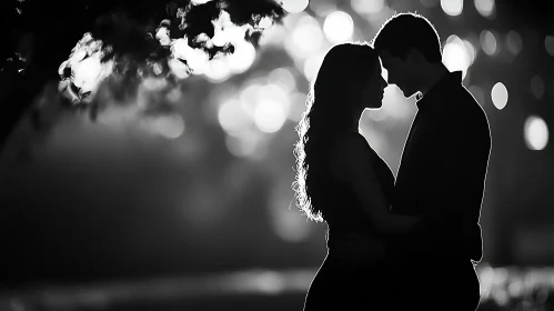 Monochrome Couple Portrait Under Bokeh Lights