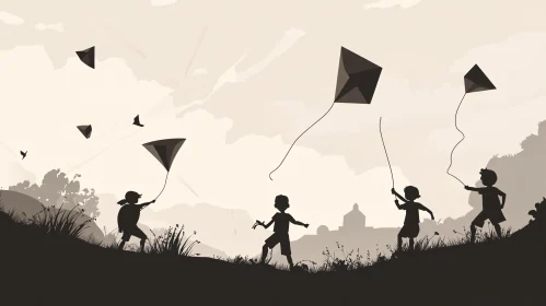 Silhouette of Children with Kites