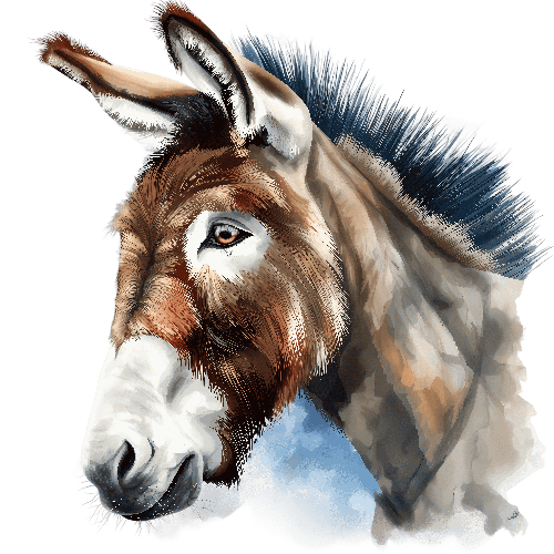 Digital Painting of a Light Brown Donkey with Watercolor Background