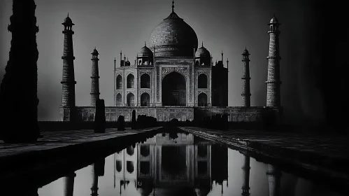 Taj Mahal's Reflection in Monochrome