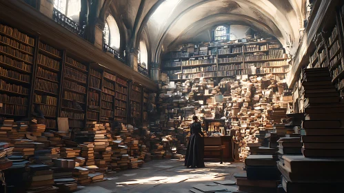 Grand Library Interior with Books and Light