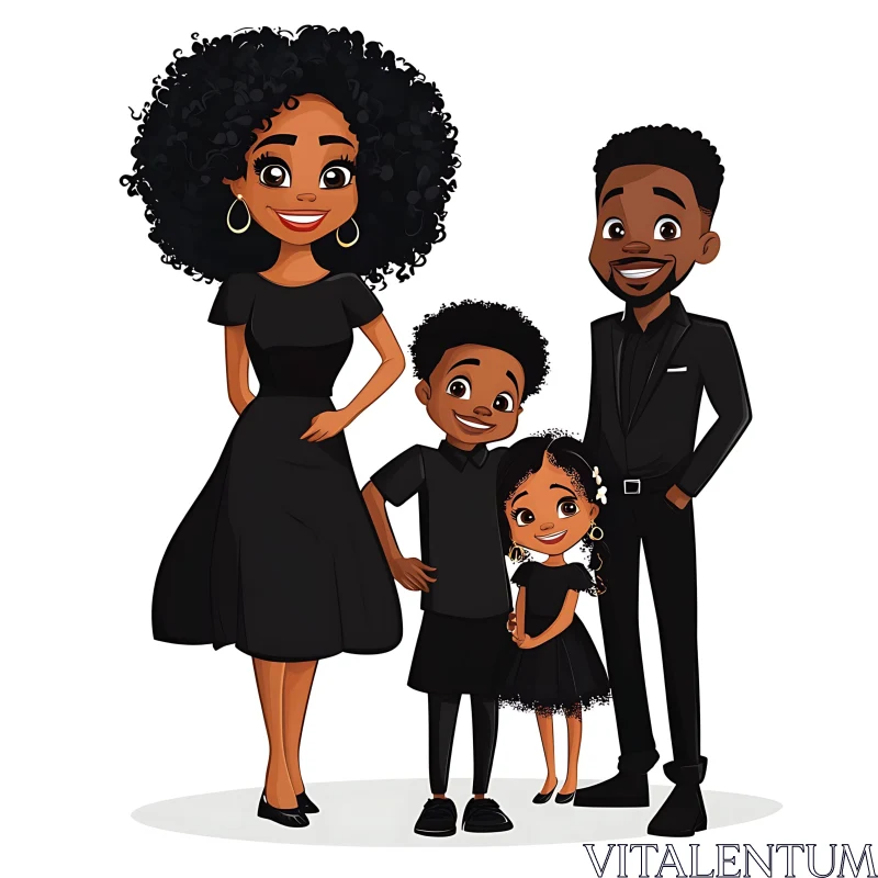 AI ART Cartoon Family in Black Attire