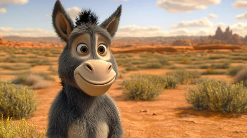 Playful Animated Donkey in Arid Scene