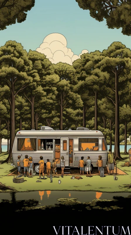 Enchanting Forest Camping Illustration by Jamie Dubois AI Image