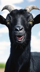 Smiling Black Goat on a Clear Day