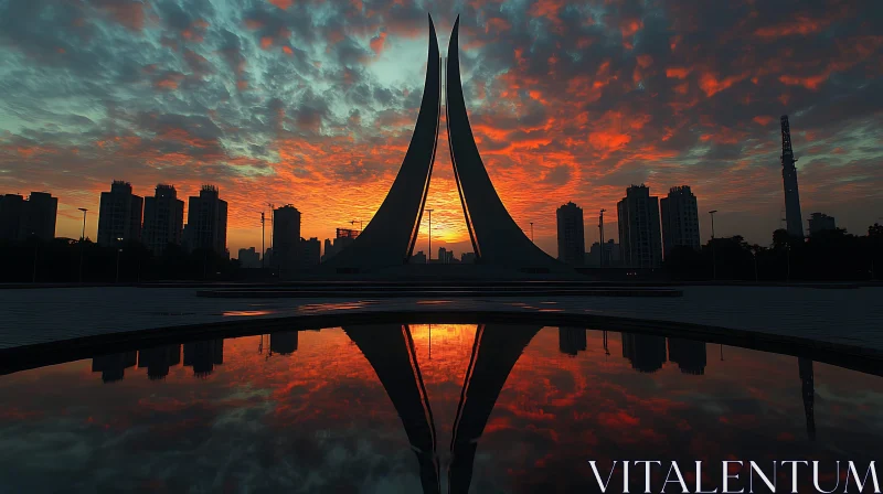 Urban Sunset Silhouette Reflection AI Image