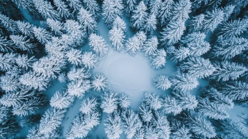 Snowy Pine Forest from Above