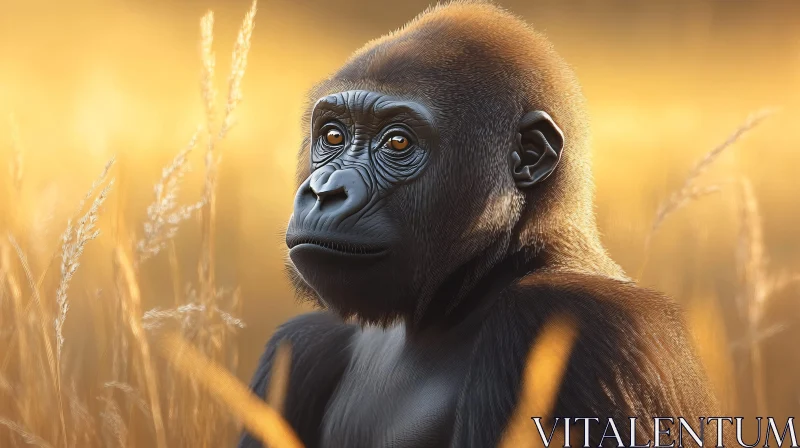 Peaceful Gorilla at Sunset AI Image