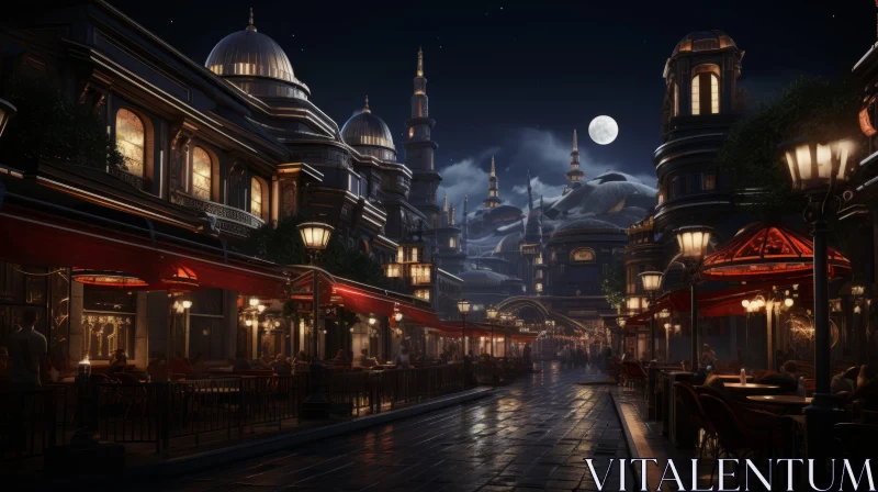 Fantasy Cityscape at Night - Oriental Inspired Artwork AI Image