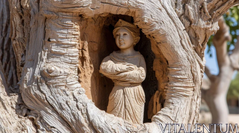 Intricate Wooden Sculpture of a Woman | Realistic Style AI Image