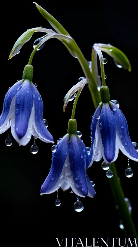 Luminescent Bluebell Flowers with Raindrops | Nature Photography AI Image