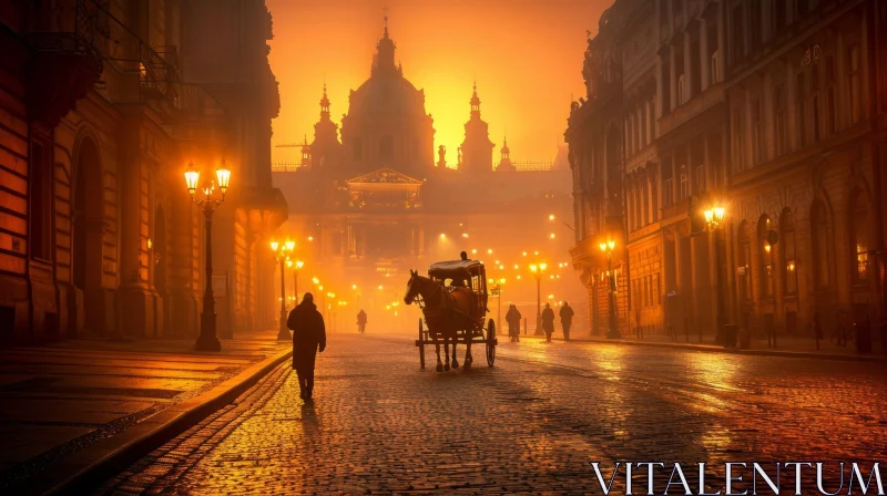 Mystical Horse Carriage in a Foggy City | Atmospheric Urban Photography AI Image
