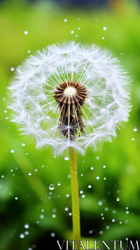 Tilt-Shift Dandelion with Water Droplets - Nature Photography AI Image