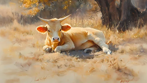 Pastoral Harmony: Cow in Sunlit Pasture