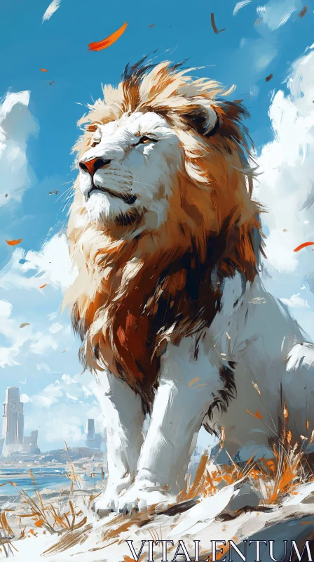 AI ART Artistic Lion Against Blue Sky