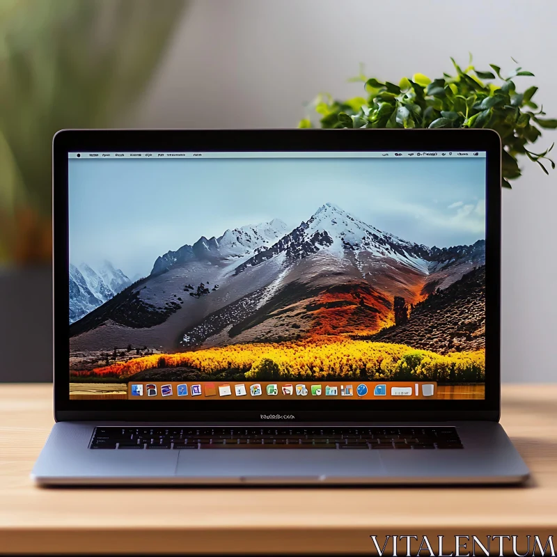 Sleek Laptop with Scenic Mountain Background AI Image