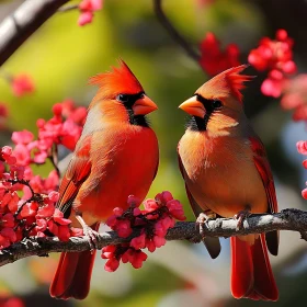 Two Cardinals on a Flowering Branch