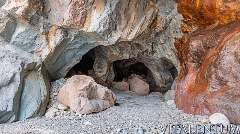 Beautiful Cave with Colorful Rock Walls AI Image