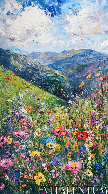 AI ART Mountain Meadow Filled with Colorful Wildflowers